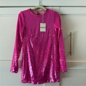 Show me your mumu Pink sequin mini dress long sleeve XS #barbie #glam #party